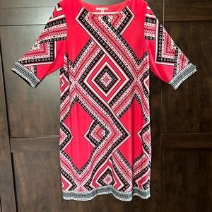 Colorful Coral with Black and White Design Dress
